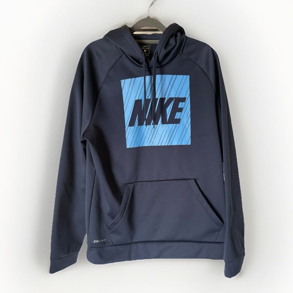 Nike Men’s Dri-Fit Hoodie Medium Navy Blue Pullover w/ Blue Nike Logo -